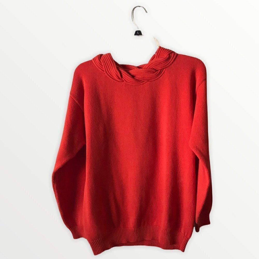 Anne Klein Knitwear Braided Collar Long Sleeve Pullover
